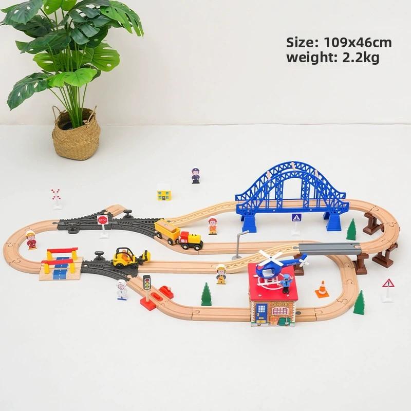 Assembled Wooden Train Track Set City Blue Bridge Scene Tracks Compatible with Brand Wooden Tracks Railway Toys for Kids Gift