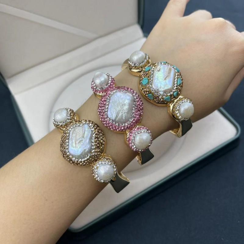 Handcrafted Baroque Pearl Bracelet With Turquoise Inlay Vintage French Style Statement Jewelry Women