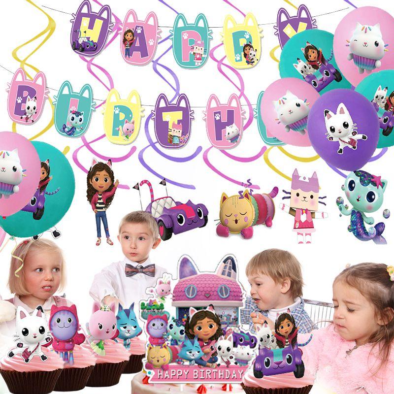 Gabbys Dollhouse Kids Birthday Party Supplies Decor Balloons Flag Cake Topper