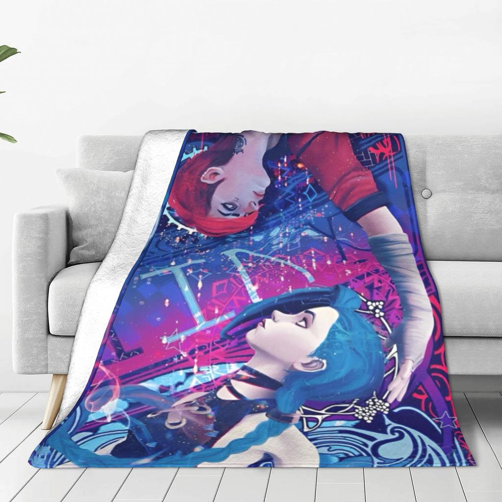 Arcane Anime Legends Knitted Blankets Vi Jinx Graffiti Wool Throw Blanket Home Couch Printed Warm Portable Rug Piece