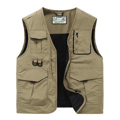 2022 Men's Plus Size Multi-Pocket Casual Vest for Photography & Fishing with Walkie-Talkie Holder and Printed Logo