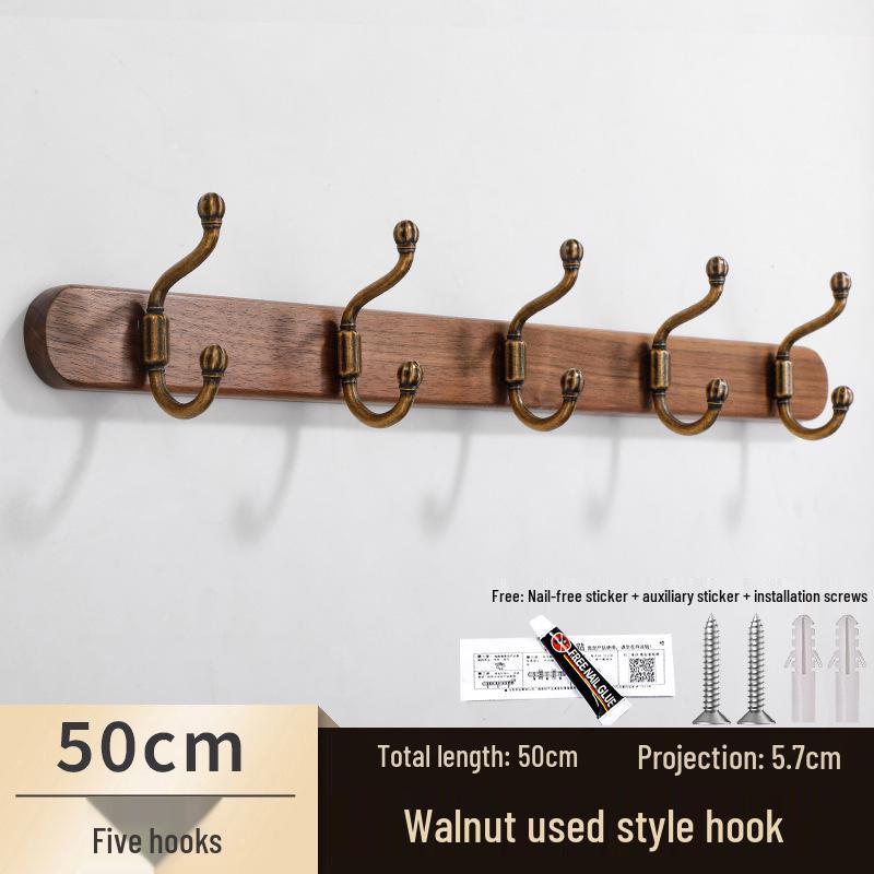 Chinese Style Solid Wood Wall-Mounted Coat and Hat Rack - Vintage Design