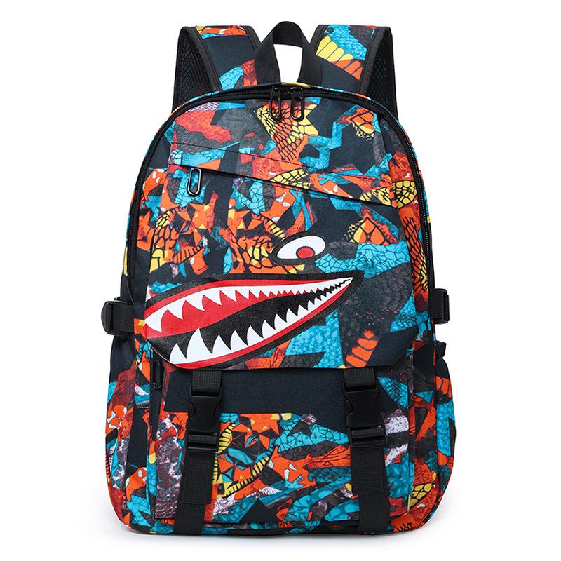 Personalized Graffiti Shark Backpack Korean Version of Male and Female Students Schoolbag Large Capacity Casual Versatile Sports Backpack