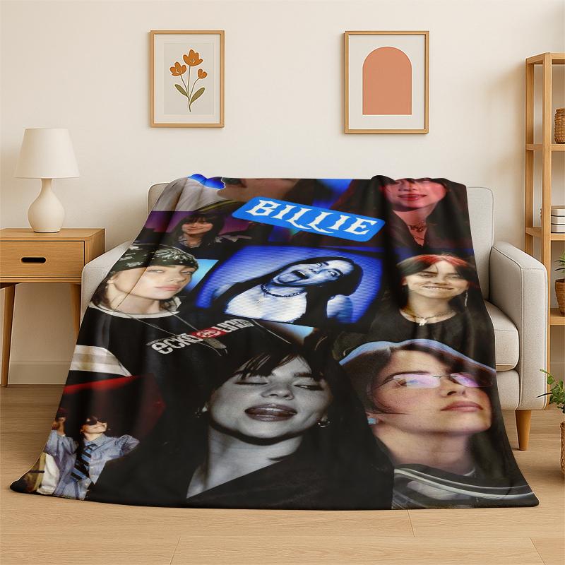 3D Billie Eilish Singer Star Flannel Blanket Soft Warm Throw Blanket for Bedroom Living Room Bed Travel Camping Picnic Gift
