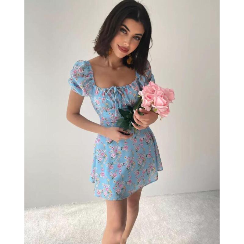Women's Summer Bubble Sleeve Floral Dress