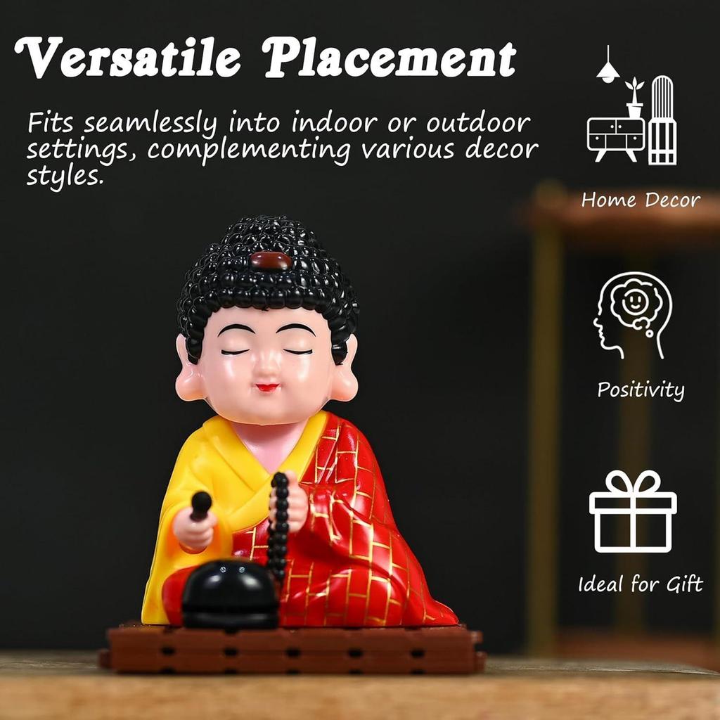 Motorisierte bewegliche Buddha-Mönchsstatue – Feng Shui Glücksbringer-Ornament für Armaturenbrett, Zuhause und Büro