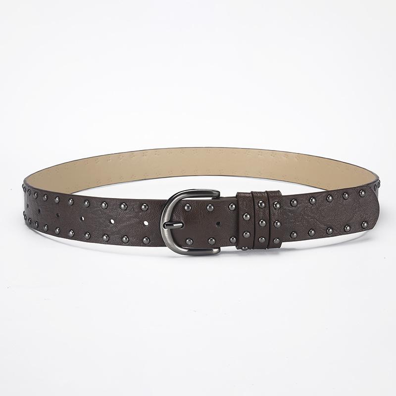 Punk Round Rivet Belt, Green Men'S And Women'S Denim Casual Bead Wide Belt, Xian Style.