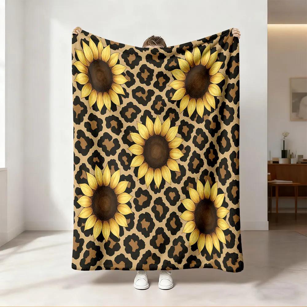 Blanket Throw Luxury Leopard Spotted Cheetah Print Sunflower Cozy Sofa Bed Blankets Cottagecore Room Decor Aesthetic Blanket