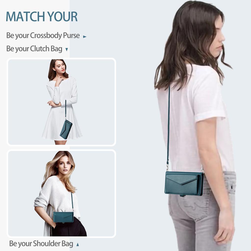 Für iPhone 16 Plus Lederhülle Brieftasche Ständer Handyhülle mit Riemen