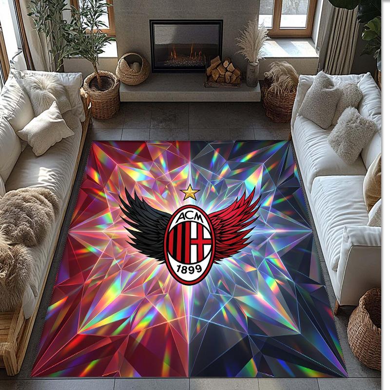 Tappeto in Flanella Stampato AC Milan Antiscivolo Morbido Poliestere Tappeto per Pavimento Tappetino Decorativo da Interno per Camera da Letto Soggiorno Divano Sala Giochi Decorazione Casa