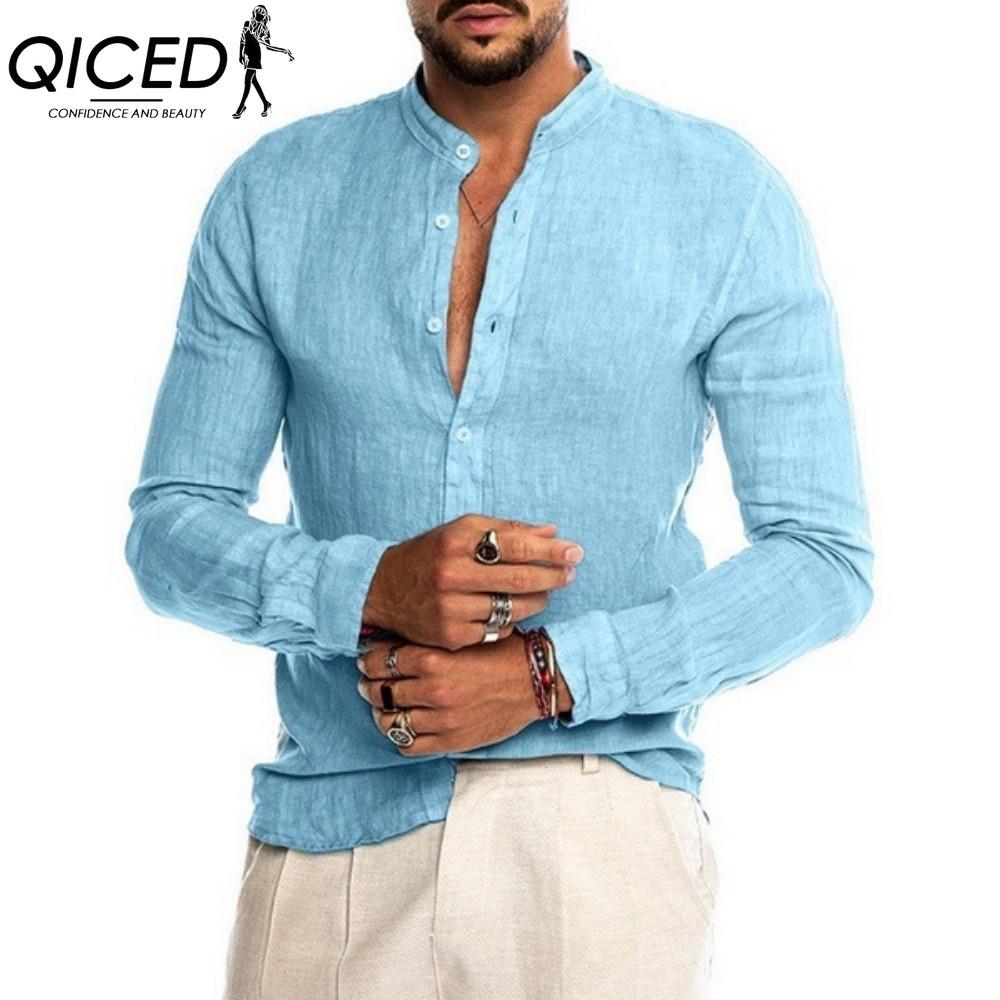 QICED Bavlněné tričko s dlouhým rukávem Pánská móda Volné tričko S potiskem Soucitné tričko