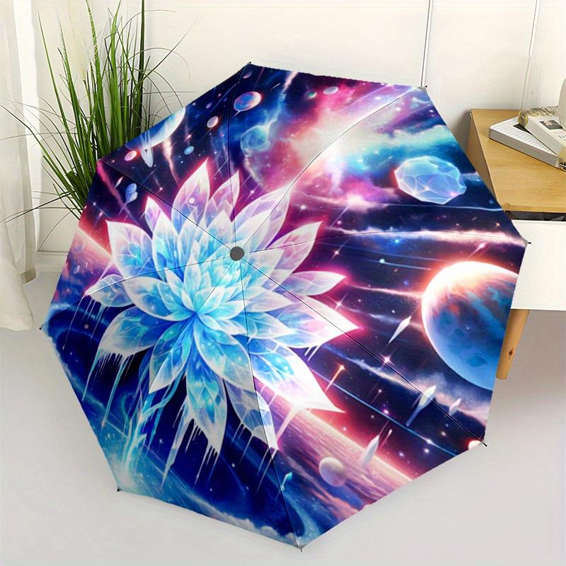 

Automatic Open/Close Umbrella with One-Touch Button - Cosmic for Lotus Flower Design (Purple/Blue/Black/), Compact Folding Umb (as the picture,Iron&8K)