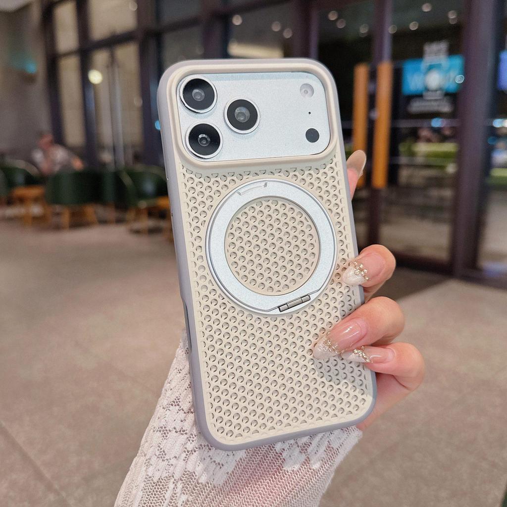 Magnetic Phone Case for iPhone 17 Pro Max with Honeycomb Heat Dissipation, 360° Rotating Stand, and Full Protection.
