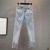 Station Trousers Rhinestone Tasseled Jeans Women's Fashionable 23 Summer Clothes New Arrival High Waist Slimming and Tight Skinny Jeans Cropped Pants