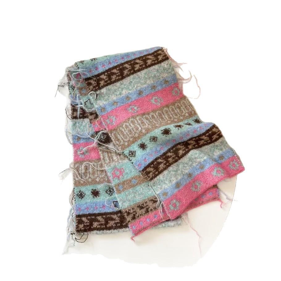 Retro Fair Island Wind Knitted Wool Scarf Women's Autumn and Winter Korean Atmosphere Thickened Warm Scarf New