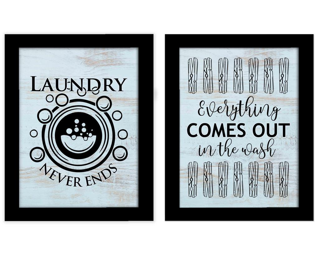 Inkdotpot 2 Piece Laundry Signs for Laundry Room Decor Wash Dry Fold Repeat Poster With Frame, Laundry Room Wall Art Signs Framed