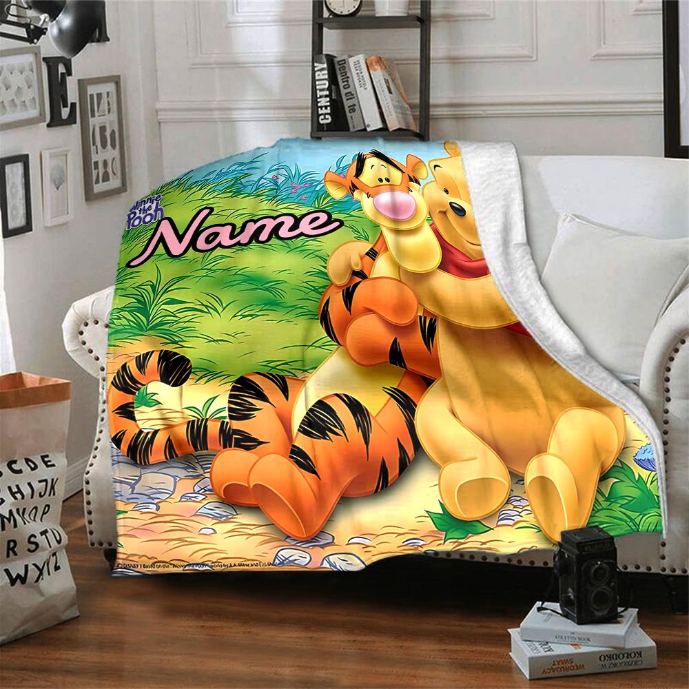 Custom Name Winnie Pooh Adventure flannel Blanket for Super Soft Cute Comfort Blanket for Travel Bedding Couch Sofa Blanket