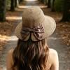 Women Beach Hat, Wide Brim Sun Protection Hat, Foldable Straw Summer Hat with Bowknot Decor, Breathable Outdoor Hat for Fishing, Travel