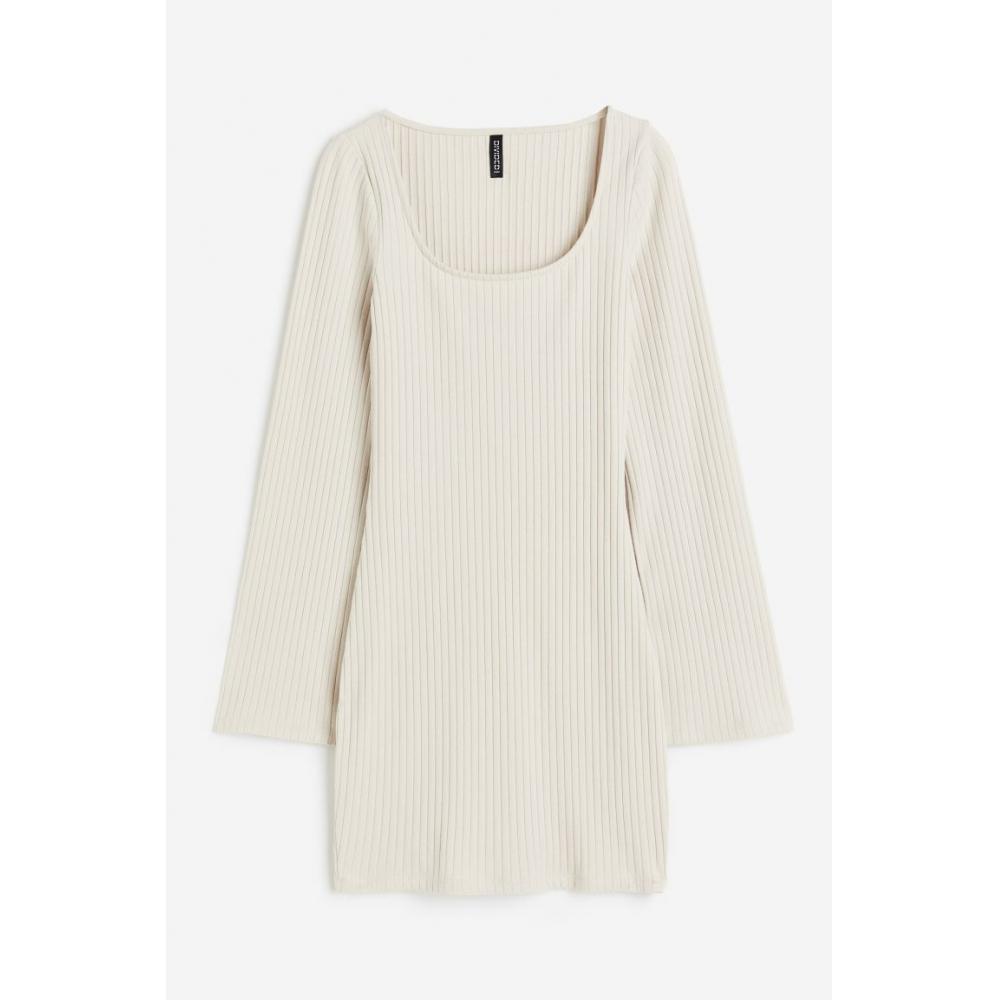 

Облегающее платье HM в рубчик, светло-бежевое