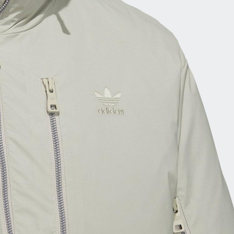 Adidas Originals Trefoil Premium Down Embroidered Logo Zip-Up Collar Goose Down Jacket Men Outerwear Gray HS7279