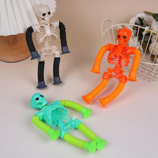 Tubes Skeleton Fidget Toys for Kids Glow-in-the-Dark Telescopic Suction Cup Toy Stress Anxiety Relief Bendable Joints Figures Halloween Decorations