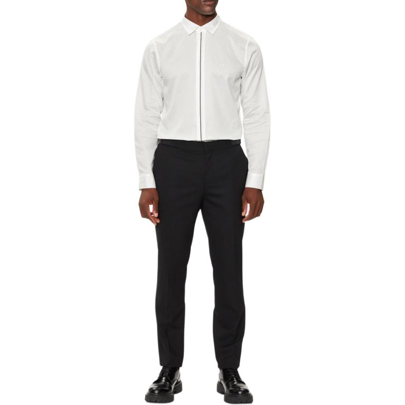 Armani Exchange Solid Point Collar Loose Fit Long Sleeve Shirt Men shirts White 6DZC27-ZNZRZ-1116