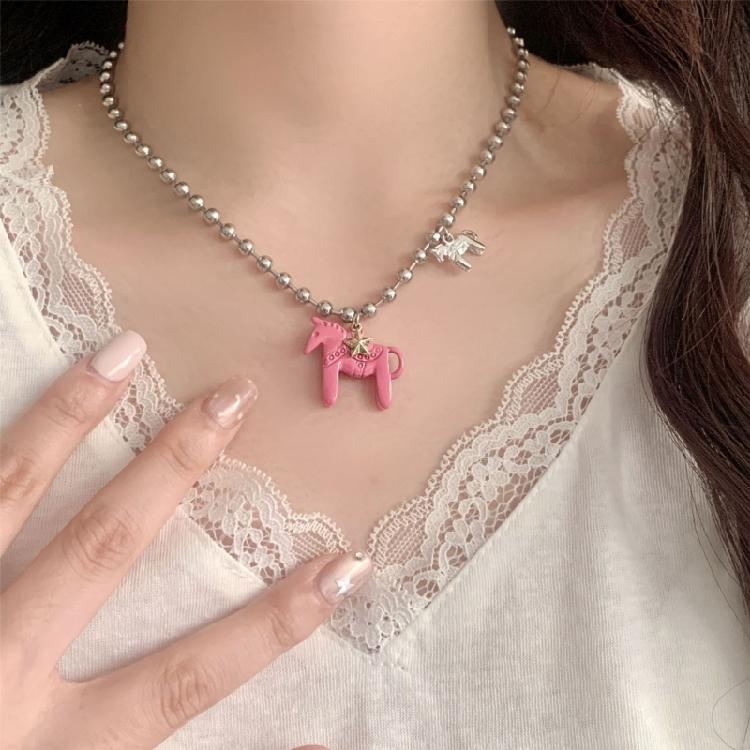 Modern Horse Shaped Titanium Steel Necklace 44cm Adjustable Chain Neckchain For Girls Teens Birthday Present