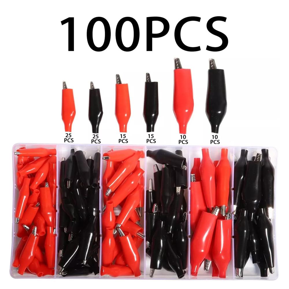 

Набір для випробування електричних ізольованих затискачів типу крокодил з чистою міддю. Перемичка чорний/червоний