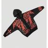 Oversized Hooded Zip-Up Sweatshirt With 3D Cross Letter Print Streetwear Unisex Casual Top