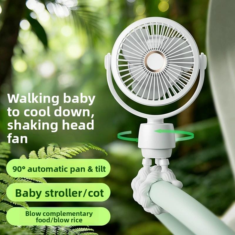 Ventilador portátil de mano para cochecito de bebé, recargable, silencioso y flexible