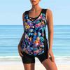 Women's Halter Brilliant Flowers Print Bikini Tankini Swimsuit