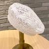 Retro Multi Colored Lace Beret Hat Slouchy Breathable Beanie Cap Summer Cutout Floral Painter Hat For Women