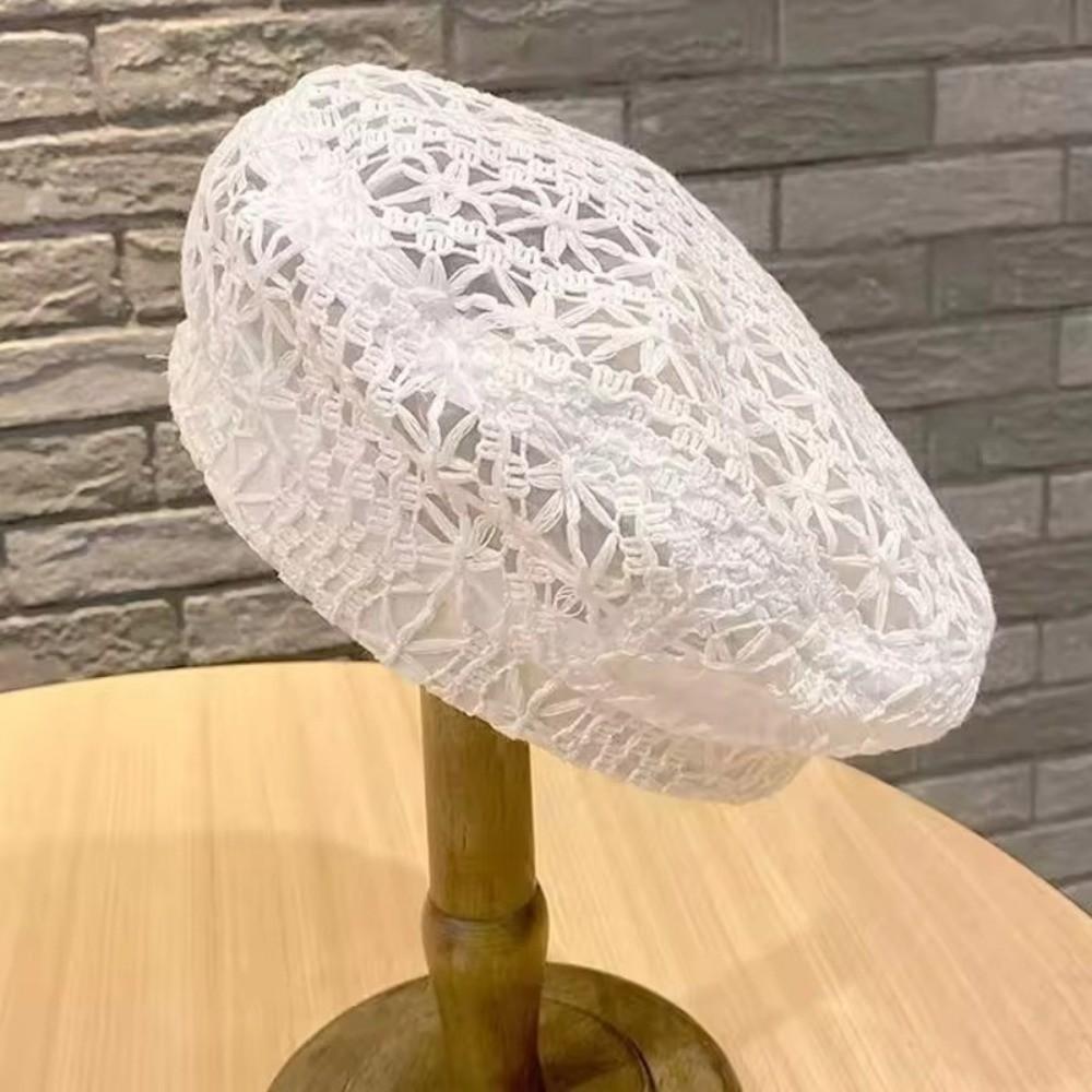 Retro Multi Colored Lace Beret Hat Slouchy Breathable Beanie Cap Summer Cutout Floral Painter Hat For Women