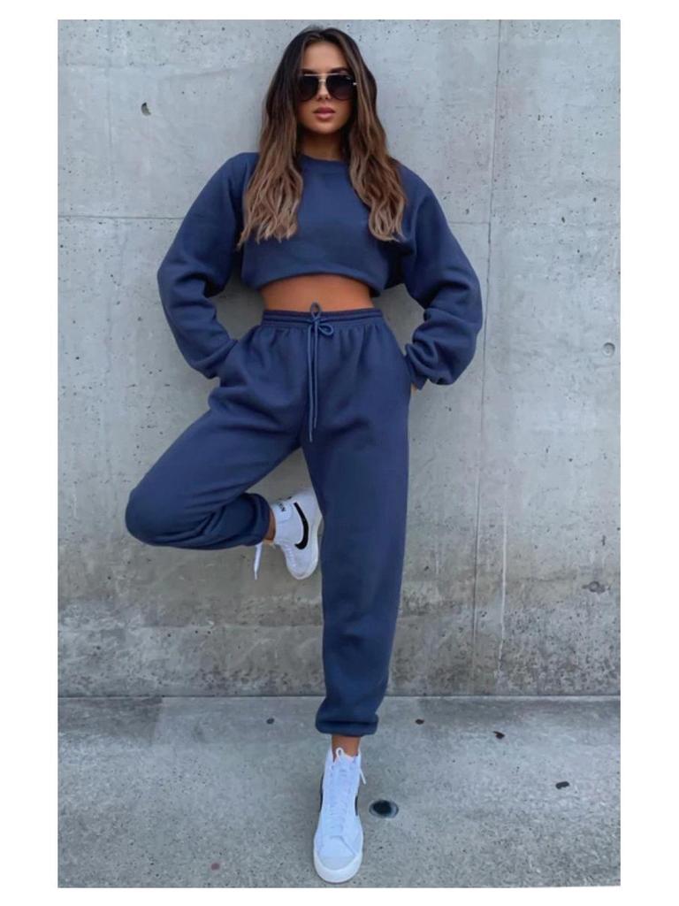 Damski ciepły zestaw z nadrukiem: bluza z kapturem i długie spodnie, styl europejski i amerykański, casualowy, na jesień/zimę