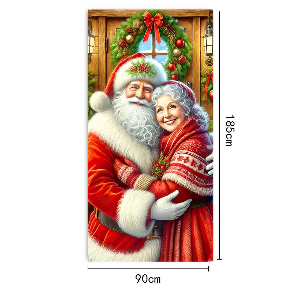 Large Santa Claus Christmas Door Cover 2025 Xmas Outdoor Decoration Funny Santa Hanging Backdrop for Home Porch Front Door