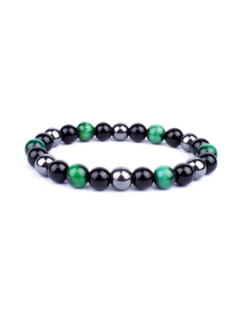 Triple Protection Natural Stone Beads Bracelet Tiger's Eye for Courage Obsidian for Grounding & Pyrite for Wealth Health Jewelry