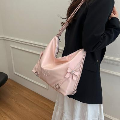 Women Y2k All-Match Shoulder Bag Large Capacity Versatile Handbag Solid Color Cute Tote Handbag Work Commute School Bag