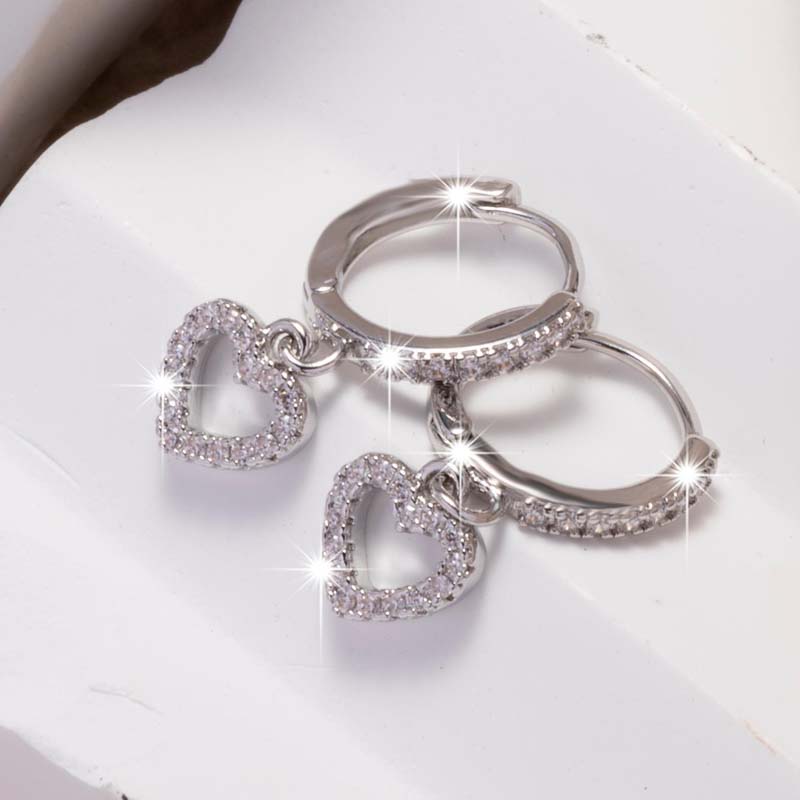 Luxury Crystal Zircon Heart Pendant Earrings For Women Fashion Gold Color Hollow Circle Geometric Ear Buckle Wedding Jewelry