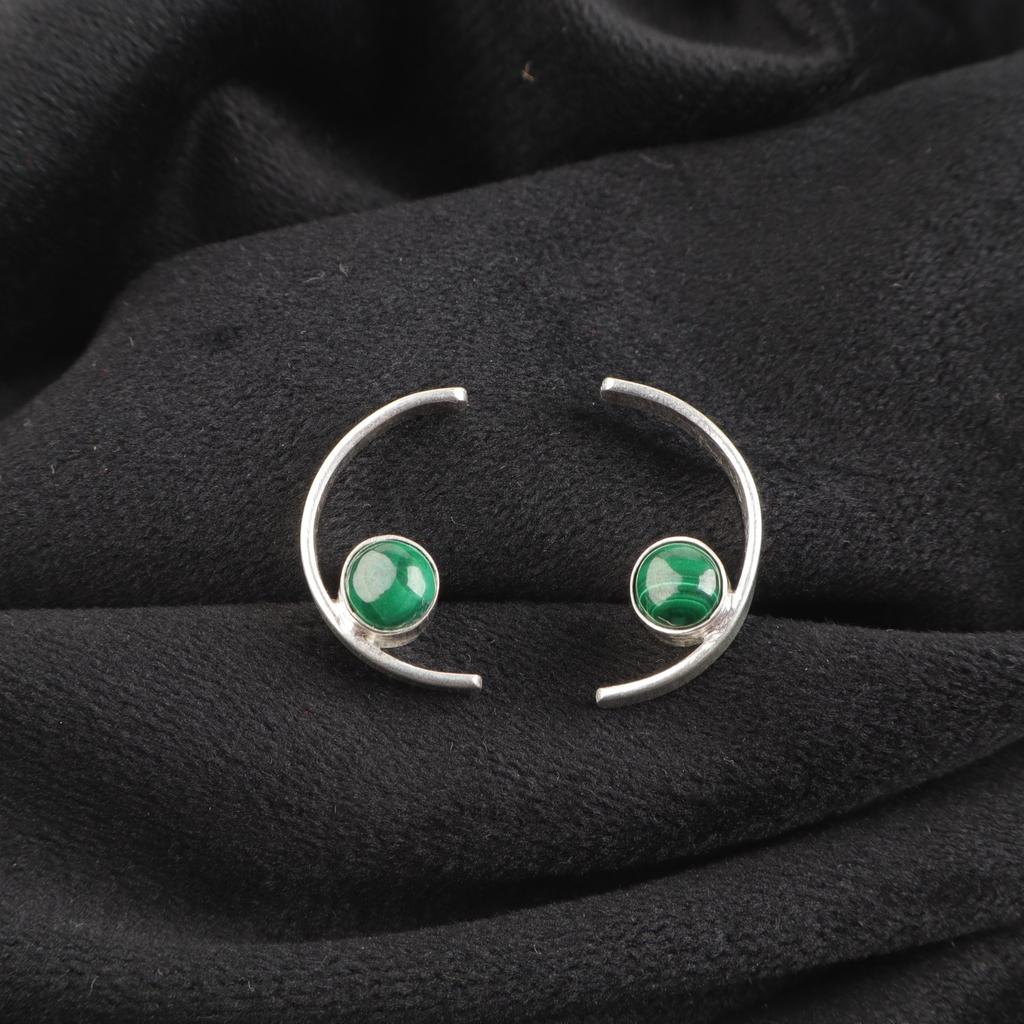 Heart Chakra Malachite Gemstone 925 Sterling Silver Stud Post Earrings Jewelry EE-145-20