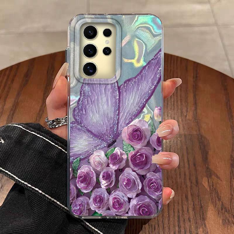 

Чехол для Samsung Galaxy A56 S24 S25 Plus Ultra A15 A25 A55 A35 A16 A26 A36 Чехол для телефона Градиентный цвет Розовый Любовь Бабочка Бампер Samsung S25 Ultra белый