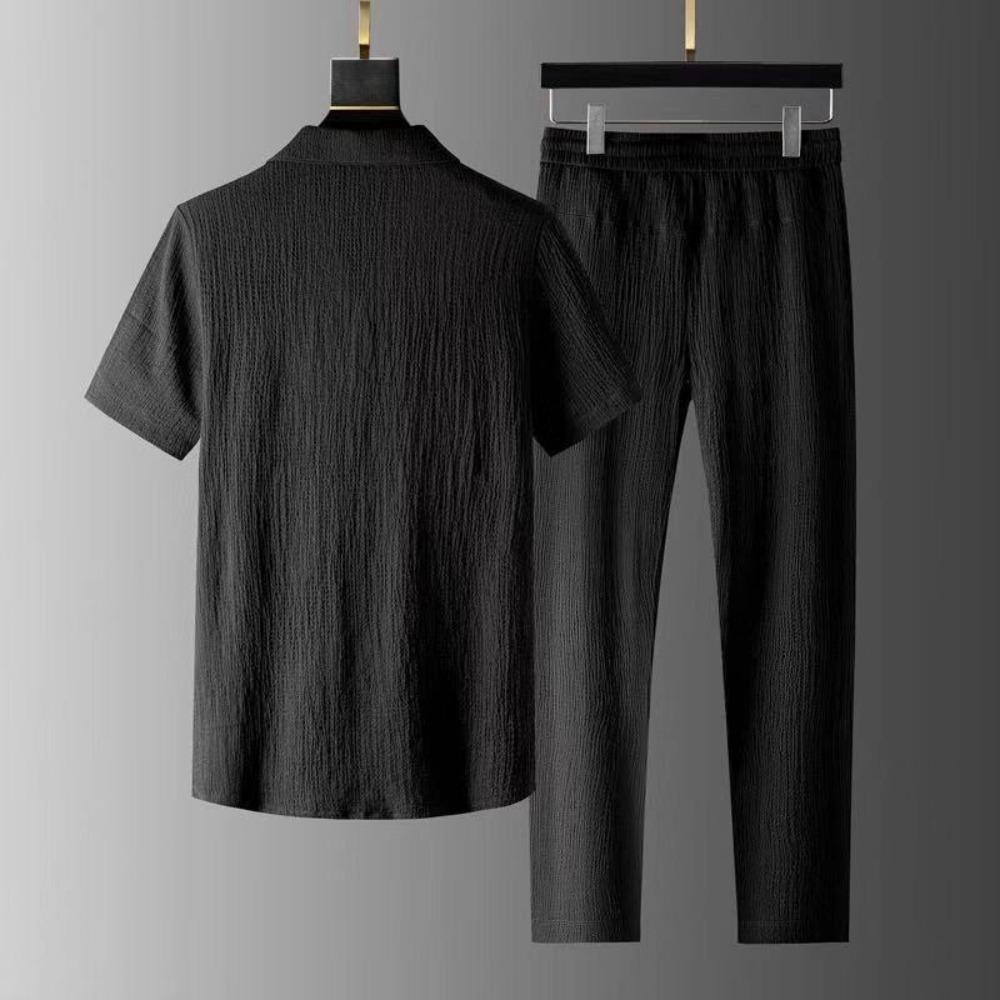 Tuta Estiva Sottile Casual da Uomo, Moda Manica Corta e Pantaloni Lunghi Lusso Set 2 Pezzi