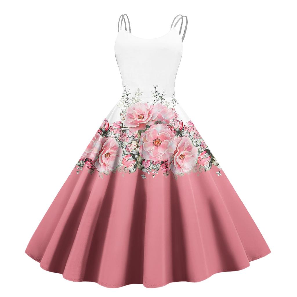 Women's Floral, Colour Block Patchwork, Gradient Print Sexy Strapless Punk Vintage Dresses