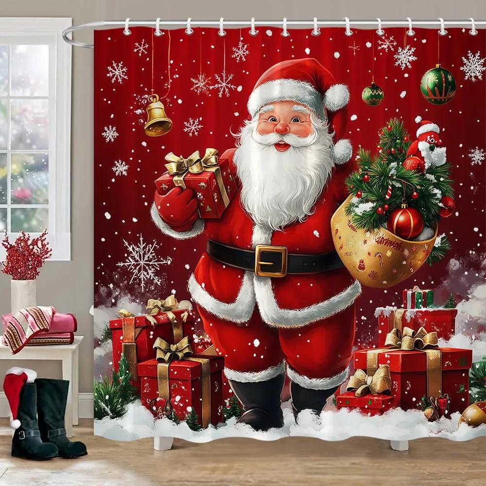 Świąteczny Bałwan Zasłona Prysznicowa Różowy Domek z Cukierków Święty Mikołaj Prezent Świąteczny Poliestrowe Zasłony Prysznicowe Dekoracja Łazienki Z Haczykami