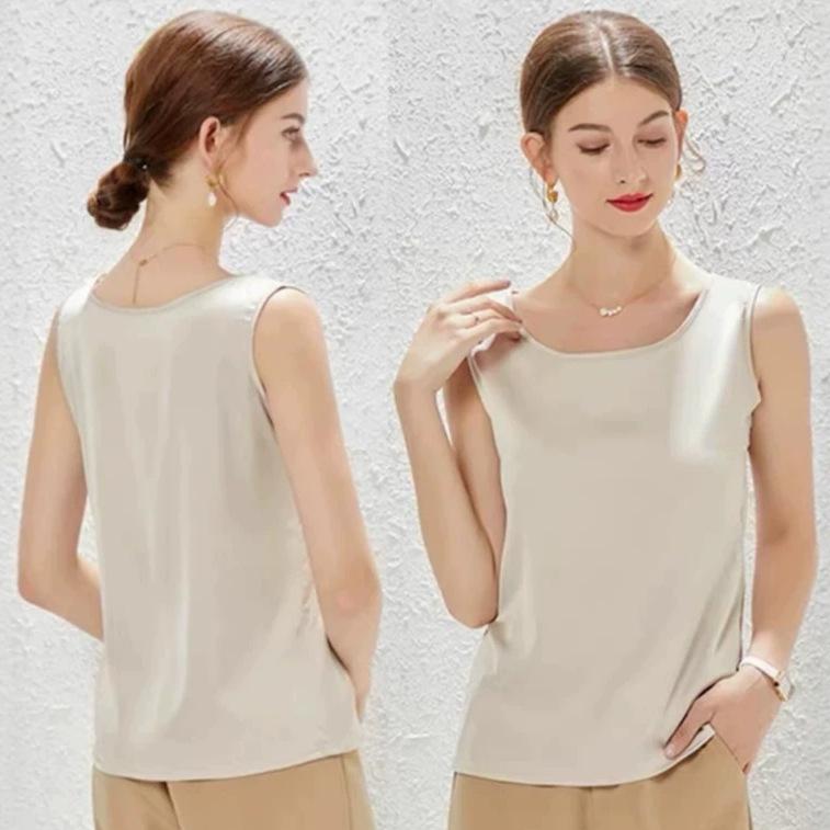 French imitation silk sling vest women's suit with bottoming shirt women's crew neck satin top loose outer wear Xia Xin