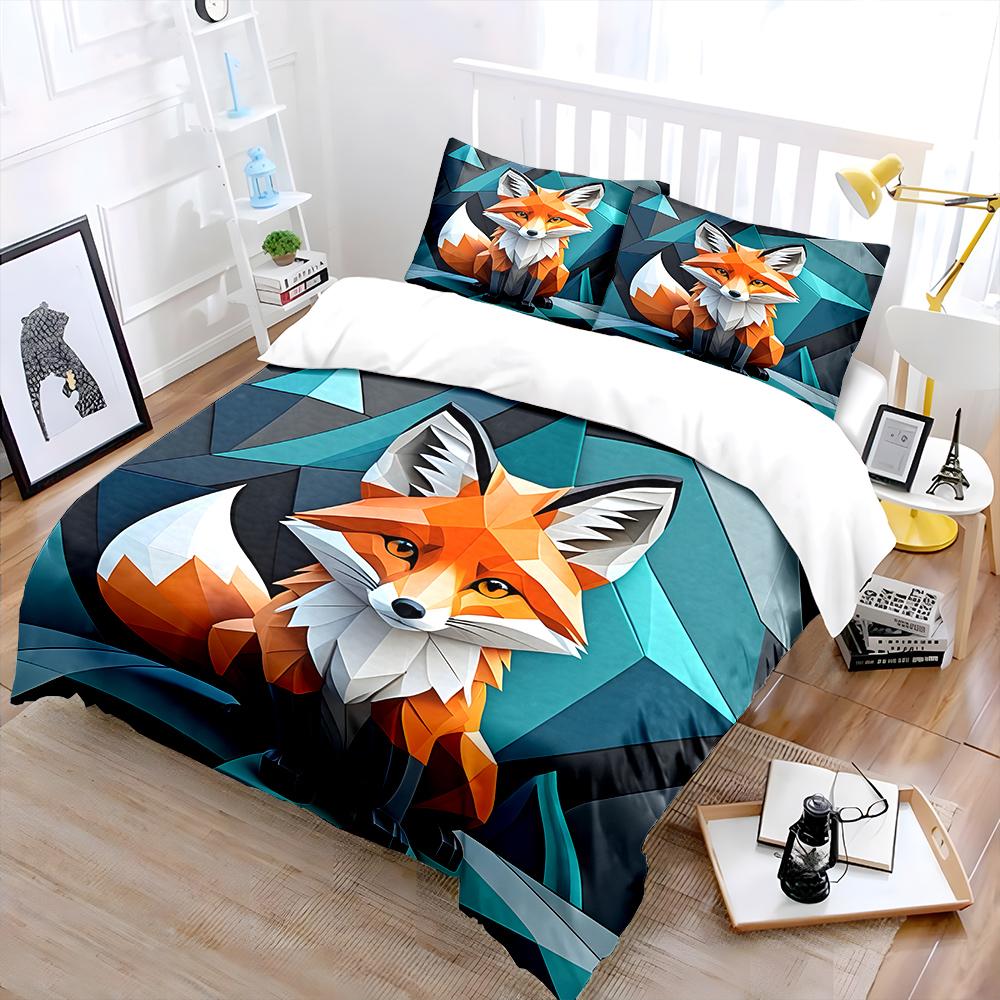 Colorful Geometric Fox Illustration Print Soft Comfortable Duvet Cover Bedding Set Included 1*Duvet Cover 2*Pillowcases