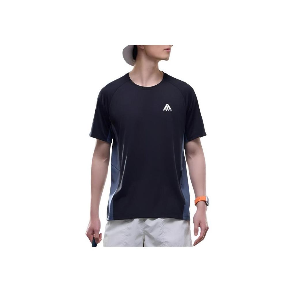Anta Outdoor Series Sport Casual Simple Spliced Round Neck Pullover Loose Short Sleeve T-Shirt Men Tops Basic-Black 952526103-3