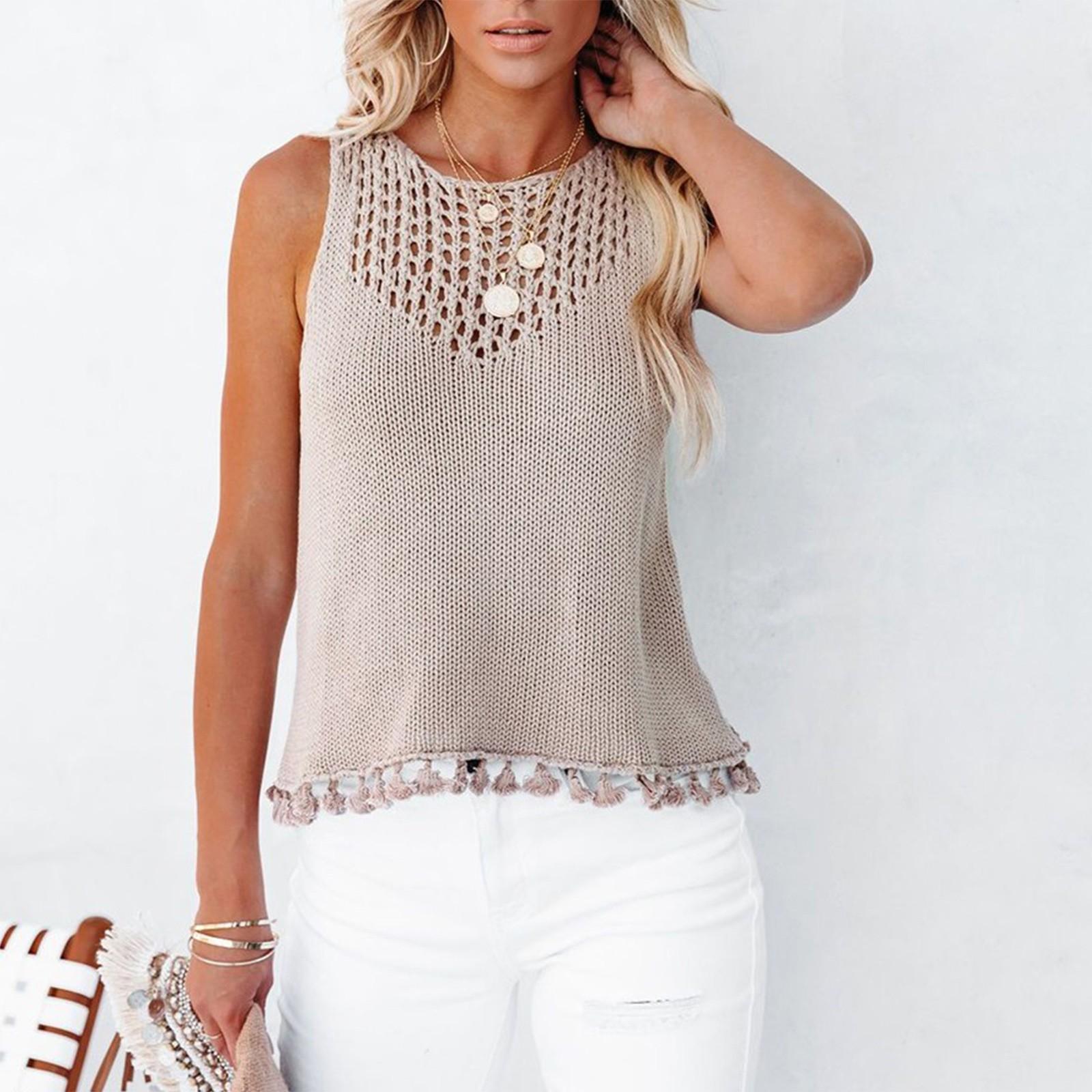 

Женский модный сексуальный полый вязаный свитер с кисточками ручной работы, женская майка на бретелях XL хаки