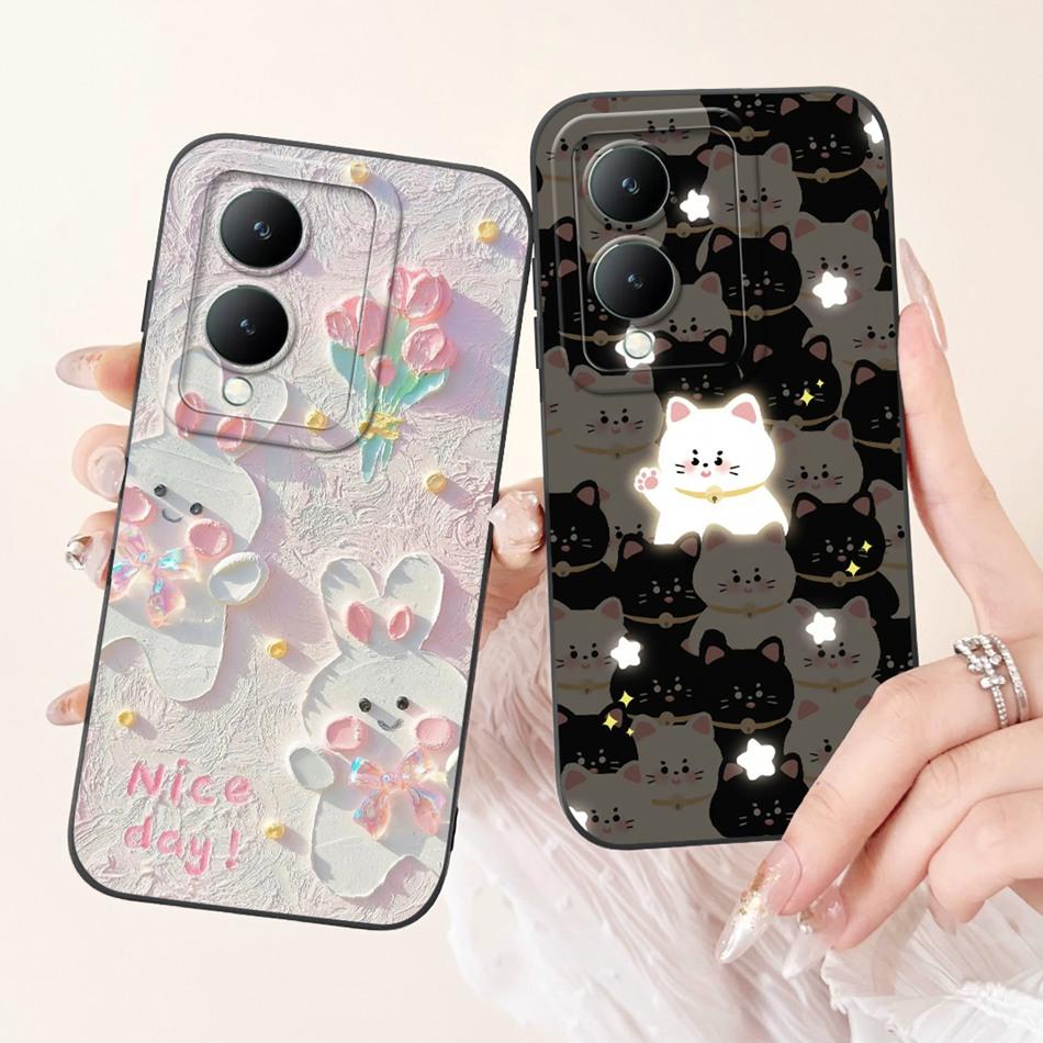 For Vivo Y17s Phone Case VivoY17s Y 17S 4G 2023 Elegant Floral Cat Printing Soft Silicone Shockproof Cases