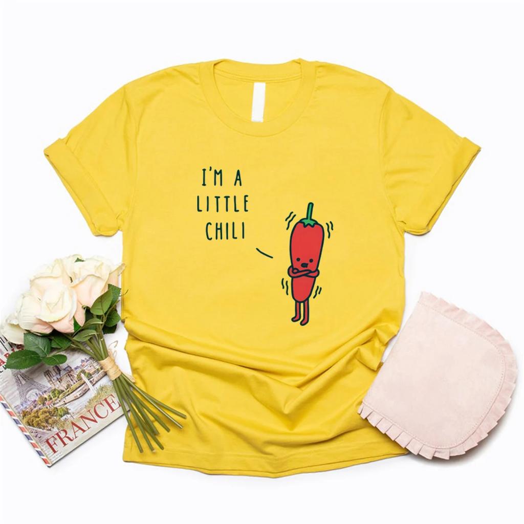 Funny Pun T Shirt I'm A Little Chili Shirt Pun Gift Short Sleeve Graphic Tee Women's T-shirts Casual Print Tshirt Women Clothes