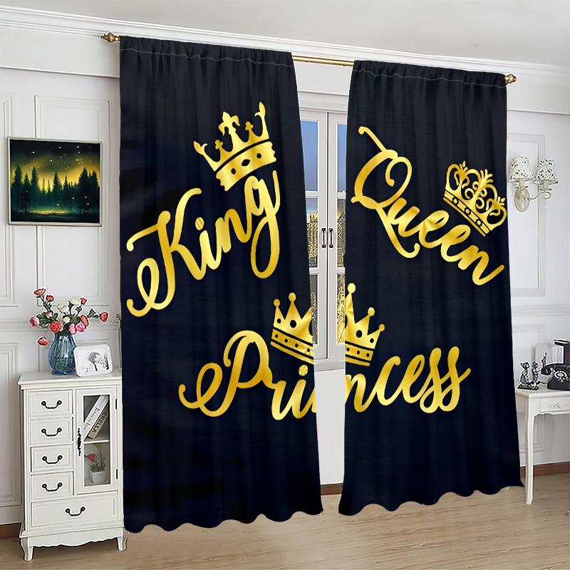 2pc/Black crown-Printed curtains-suitable for bedroom, living room, study private curtains curtains , curtains for living room